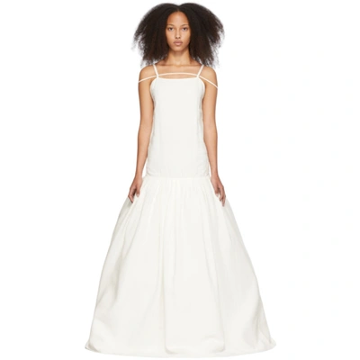 Jacquemus Amour Tie-detailed Linen-jacquard Gown In White