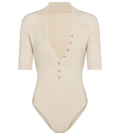 Jacquemus Yauco Buttoned Rib-knitted Bodysuit In White