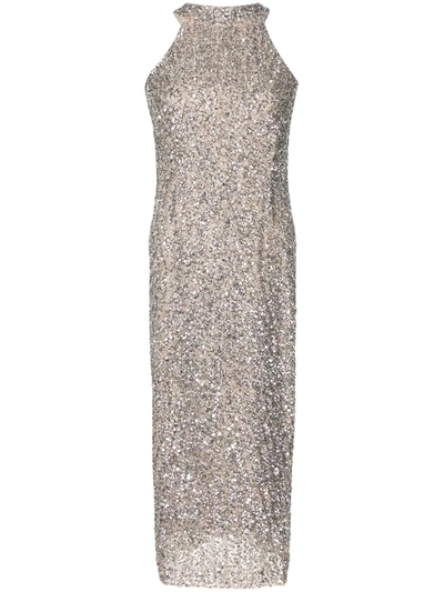 Rachel Gilbert Lucia Metallic-tone Sleeveless Midi Dress In Silver