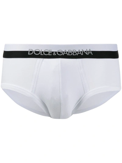 Dolce & Gabbana Slip Brando Elastico Logo Bicolor In White
