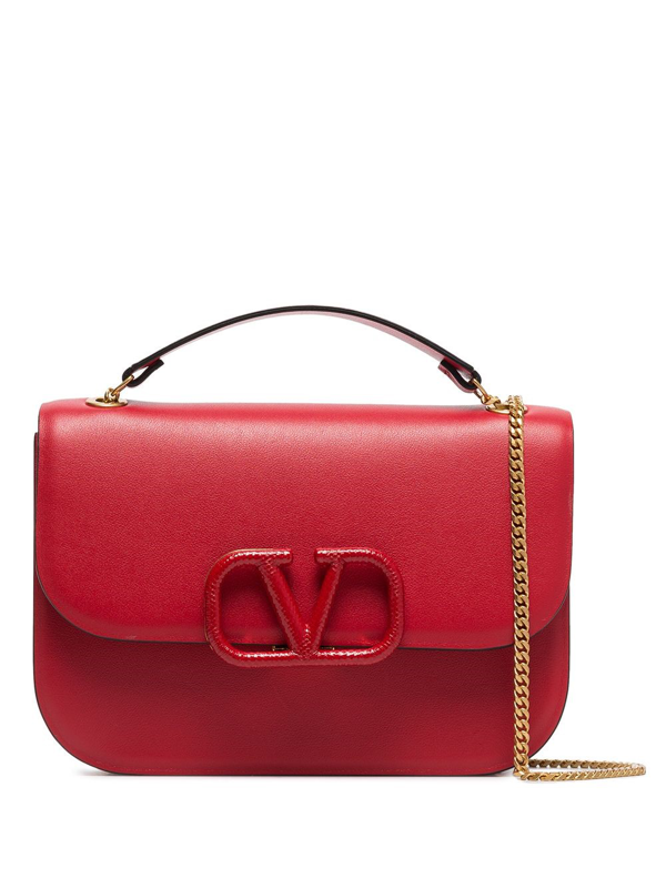 Valentino Garavani V Logo Shoulder Bag In Red | ModeSens