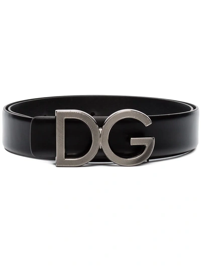Dolce & Gabbana Black Leather Belt With Logo Buckle In Black