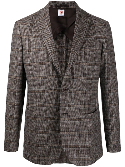 Borrelli Single Breasted Check Blazer In Brown