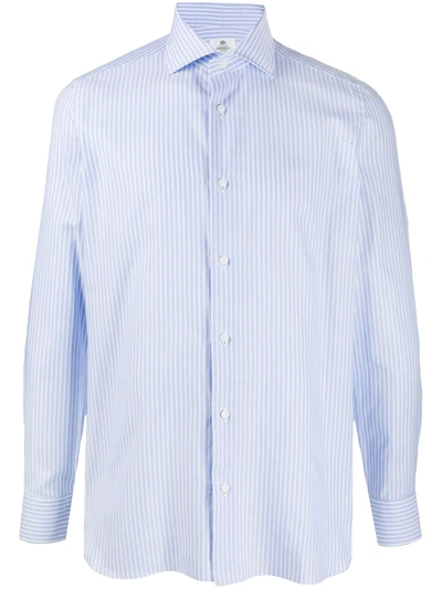 Borrelli Spread Collar Pinstripe Shirt In Blue