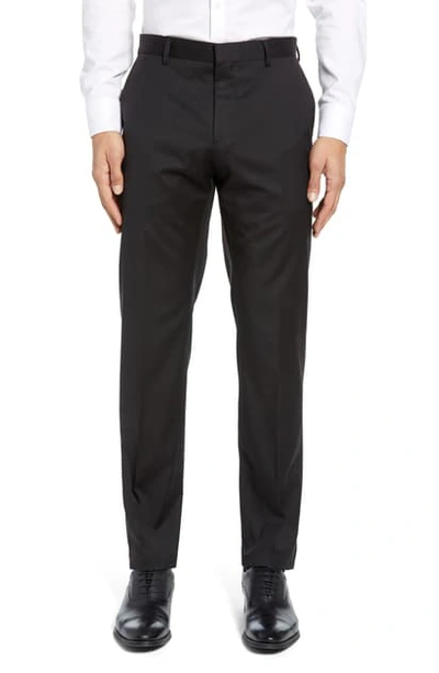 Hugo Boss Gibson Cyl Flat Front Solid Slim Fit Wool Dress Pants In Black