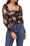Astr Square Neck Ruched Top In Black Multi Floral