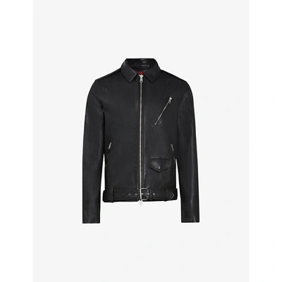 Allsaints Renzo Leather Biker Jacket In Jet Black