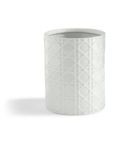 Cassadecor Wicker Embossed Porcelain Waste Basket Bedding In White