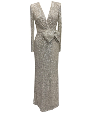 sequin wrap front long sleeve gown eliza j