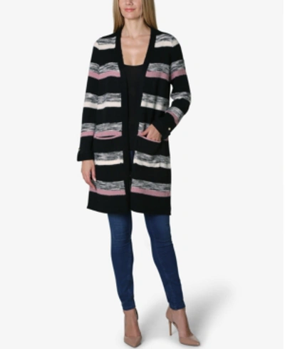 Adrienne Vittadini Shawl Collar Stripe Long Sleeve Sweater Cardigan In Multi