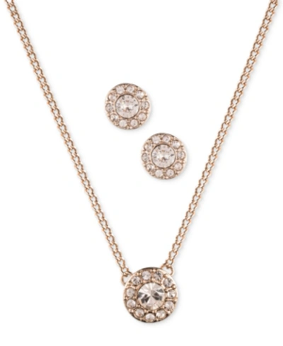 Givenchy Stone & Crystal Halo Pendant Necklace & Stud Earrings Set In Rose Gold