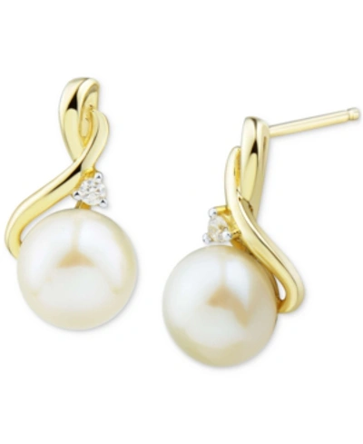Macy's Cultured Freshwater Pearl (7mm) & Diamond Accent Drop Earrings In 10k Gold