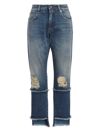 Dolce & Gabbana Women's Cropped Distressed Boyfriend Jeans In Blue Denim