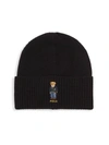 Polo Ralph Lauren Men's St. Andrew Aran Bear Embroidery Beanie Hat In Black