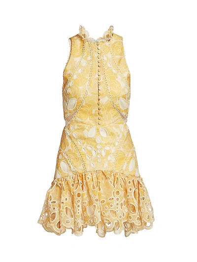Acler Resort Meredith Embroidery Flounce Mini Dress In Lemon Floral