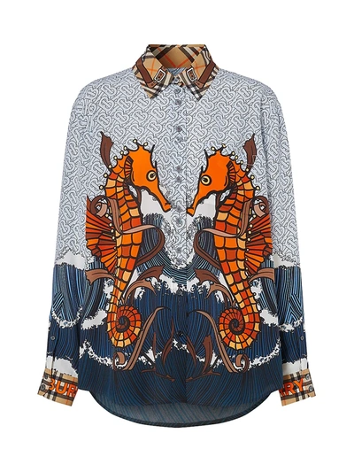 Burberry Juliette Silk Seahorse Blouse In Baby Blue