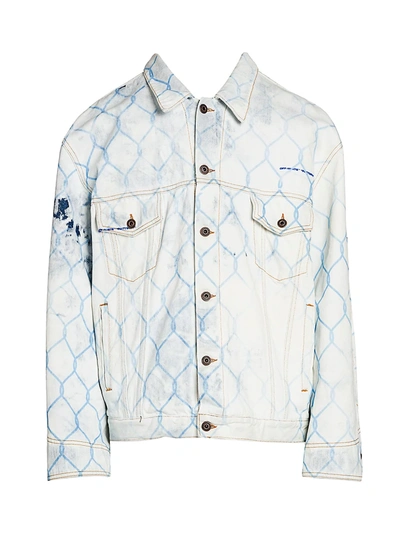 Off-white Men's Fence Graphic Print Jean Jacket In Bleach Light Blue