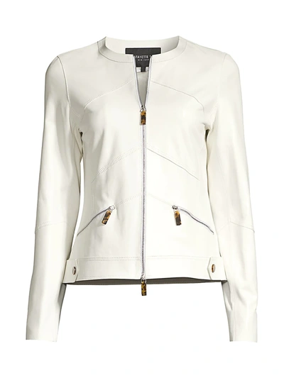 Lafayette 148 Women's Adeline Pannel Leather Zip Jacket In White
