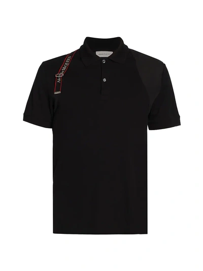 Alexander Mcqueen Men's Logo Tape Harness Polo In Black