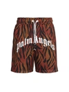 Palm Angels Men's Tiger-print Mesh Shorts In Brown White