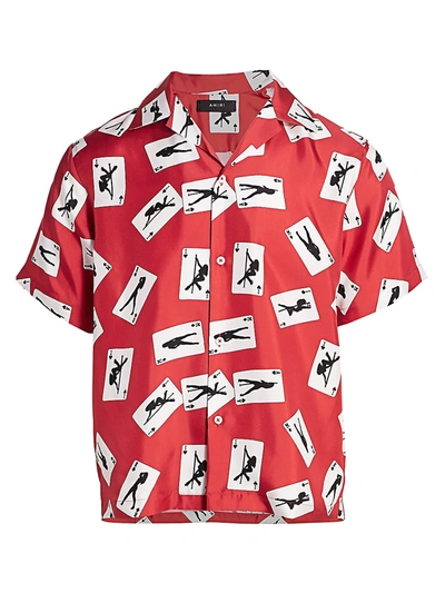Amiri Men's Short-sleeve Cards Button-front Silk Shirt In Red
