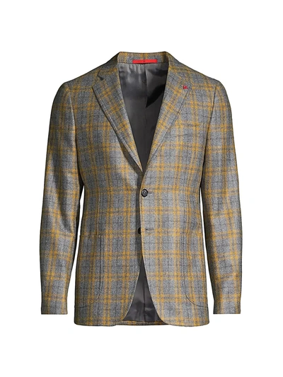 Isaia Men's Plaid Cashmere & Mohair-blend Sportcoat In Grey Gold