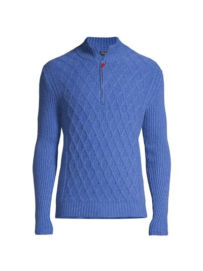 Kiton Cable Knit Cashmere Half-zip Sweater In Bright Blue