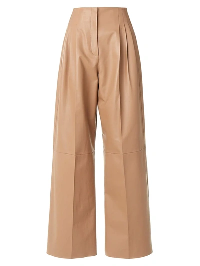 Agnona Women's High-waist Leather Pleat Pants In Camel