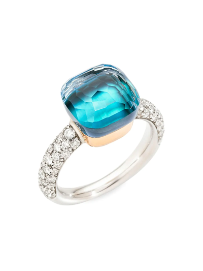 Pomellato Nudo Deep Blue Petite 18k Gold Sky Blue Topaz Agate And Diamond Ring In White Gold