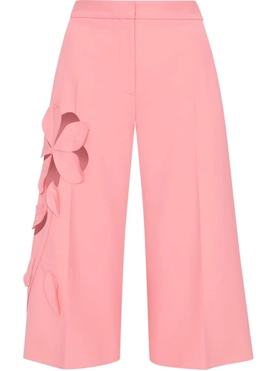 Oscar De La Renta Women's Mid-rise Floral Cutout Wool-blend Culotte In Pink