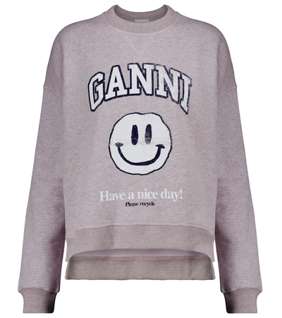 Ganni Isoli Smiley Face Logo Sweatshirt In Pink