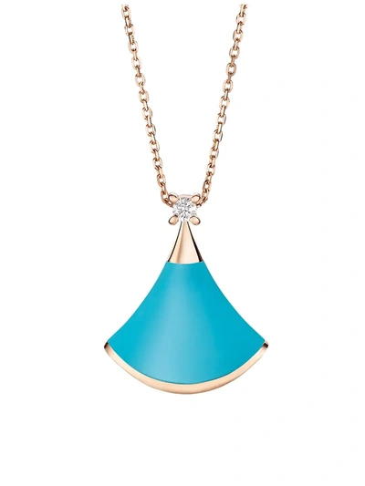 Bvlgari Women's Divas' Dream 18k Rose Gold, Turquoise & Diamond Pendant Necklace