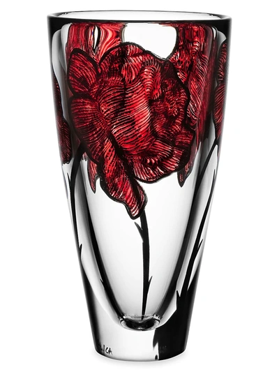 Kosta Boda Tattoo Glass Vase In Red/clear/black
