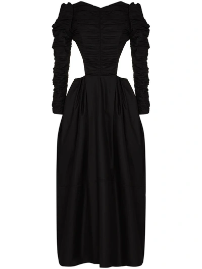 Khaite Rosaline Cutout Crystal-embellished Ruched Twill Gown In Black
