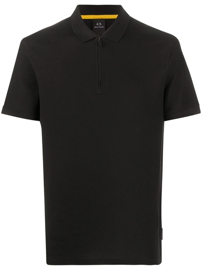 Armani Exchange Zipped Polo Shirt In Black