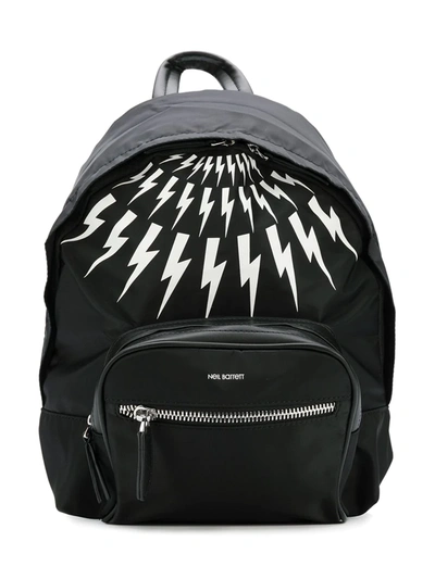 Neil Barrett Kids' Lightning Bolt Print Backpack In Black