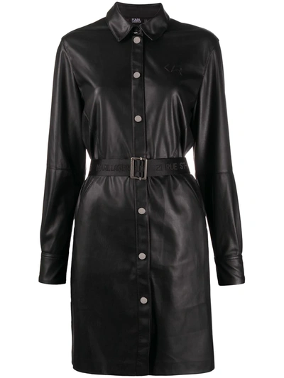 Karl Lagerfeld Faux Leather Shirt Dress In Black