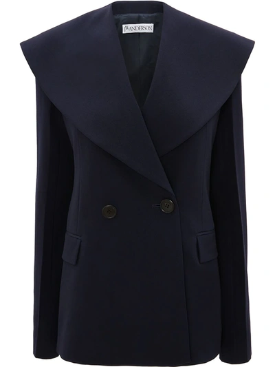 Jw Anderson Double-breasted Satin-trimmed Wool-twill Blazer In Blue