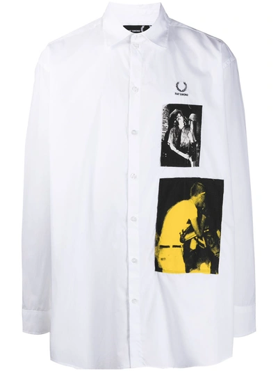 Fred Perry Oversized Printed Patch Shirt In White