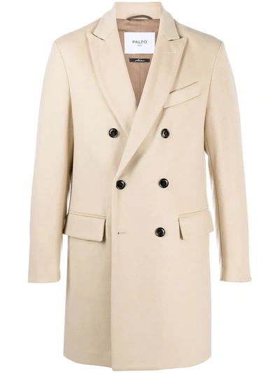 Paltò Double-breasted Wool Coat In Neutrals