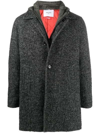 Paltò Herringbone-weave Coat In Black