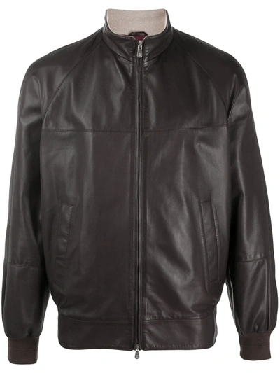 Brunello Cucinelli Leather Jacket In Bronw In Brown
