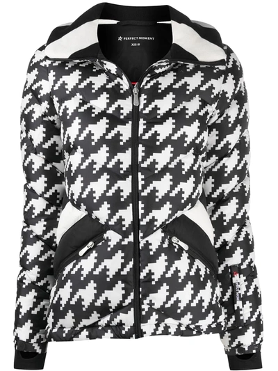 Perfect Moment Padded Chevron Jacket With Houndstooth Print In Black