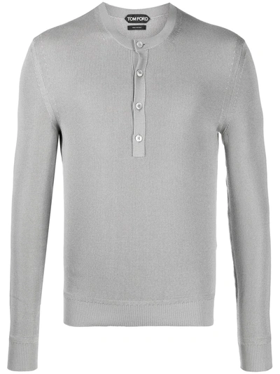 Tom Ford Ribbed Stretch-silk T-shirt In Grey