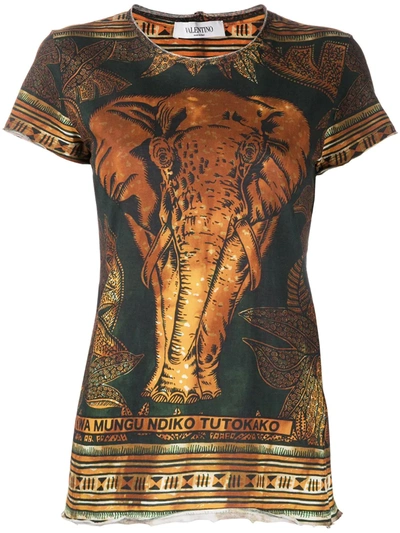 Pre-owned Valentino Elephant Print T-shirt In Green