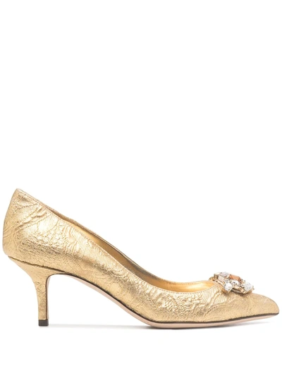 Pre-owned Dolce & Gabbana Crystal-embellished Metallic Pumps In Gold