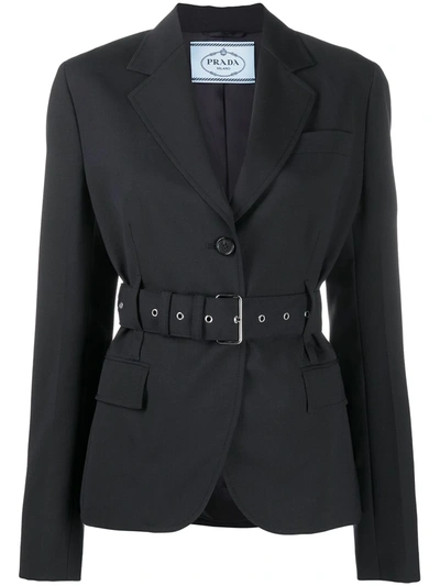 Pre-owned Prada Single-breasted Belted Jacket In Black