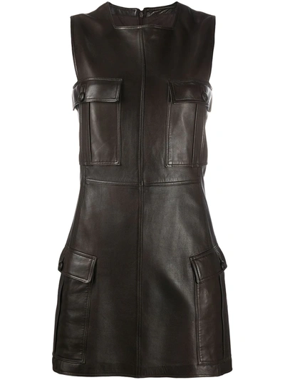 Pre-owned Versace Leather Fitted Dress In Brown