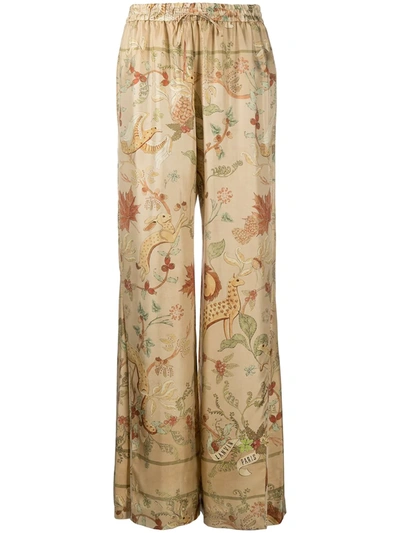 Lanvin Floral Print Wide-leg Trousers In Neutrals