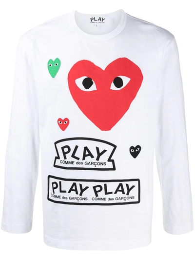 Comme Des Garçons Play Multi Heart Long-sleeve Graphic T-shirt In White